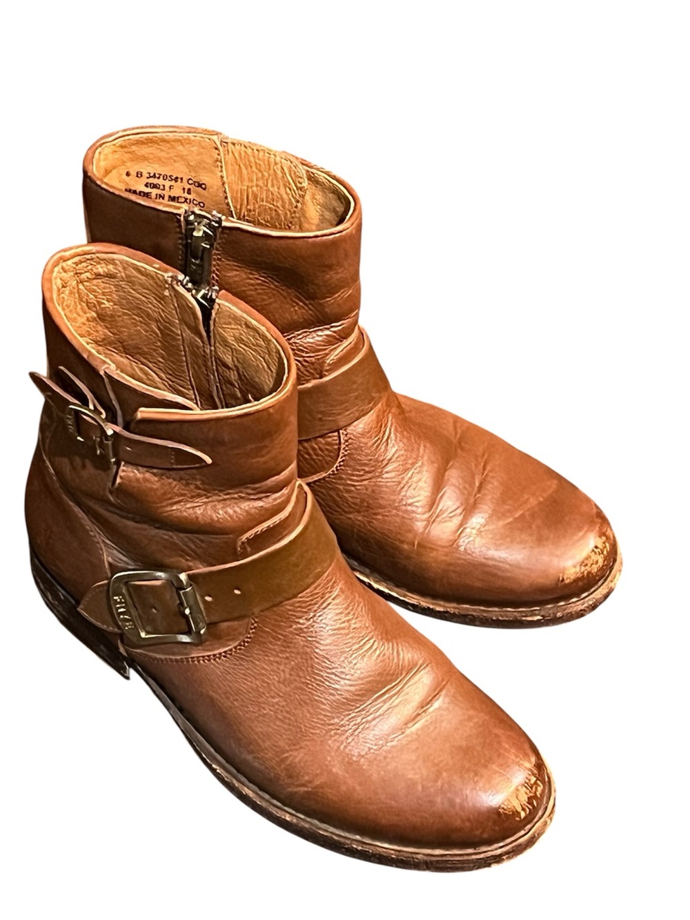 FRYE Vicky Cognac Brown Zipper & Buckle Boot Size 6